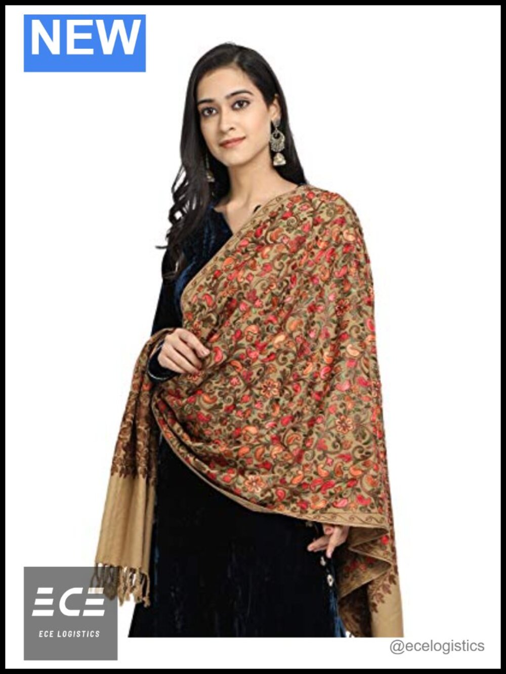 Wool Kashmiri Stole Scarf Wrap Shawl with Indian Embroidery